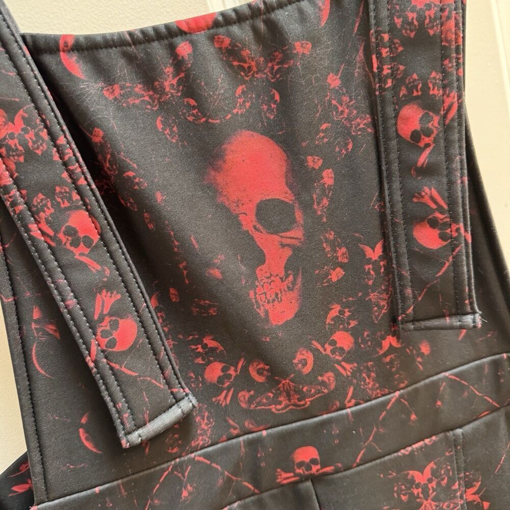 Black Milk Deaf Pretty Overalls Sz Large Skulls Whimsigoth Rockabilly Punk Red - Picture 3 of 8